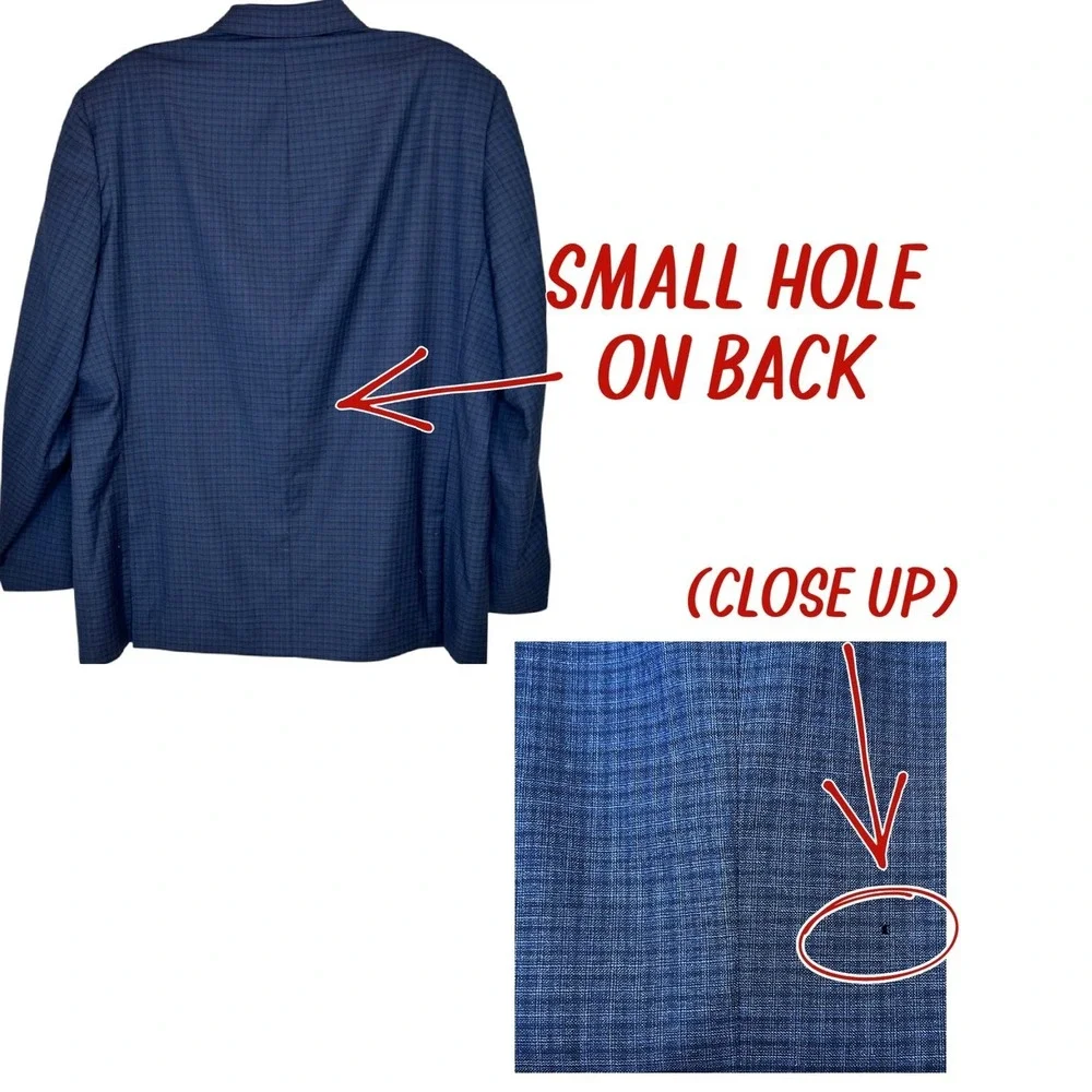 Hickey Freeman Blazer 46R Blue Check Plaid Super 140 Wool Carlo Barbera SML FLAW